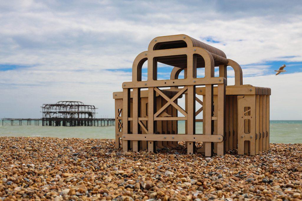 The West Pier reimagined as a laser-cut table and stools on the exhibition stand